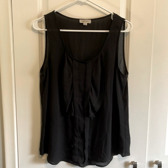 Smart Set size large black ruffle front sheer tank top - Picture 1 of 2